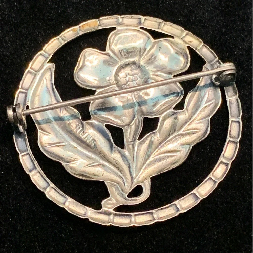 Vintage Sterling Silver Floral Brooch Round Openwork Flower Pin 6.8g 1.25